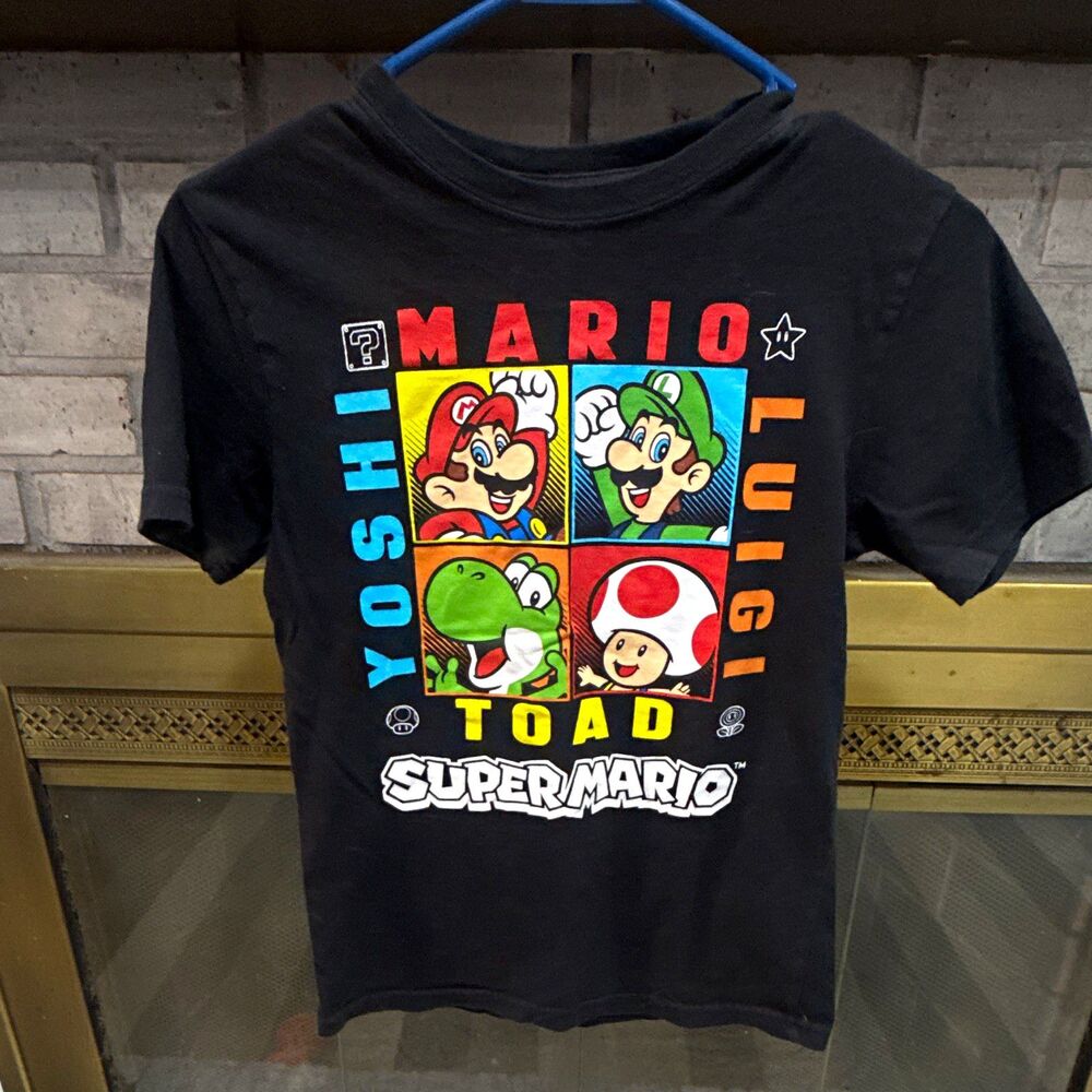 Nintendo Super Mario Boys Black Graphic Print T-Shirt 100% Cotton 10/12